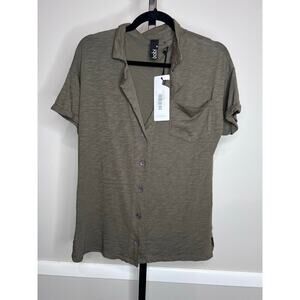 Bobi Los Angeles Goldfish Slub Cotton Button Front Camp Shirt NWT Size S
